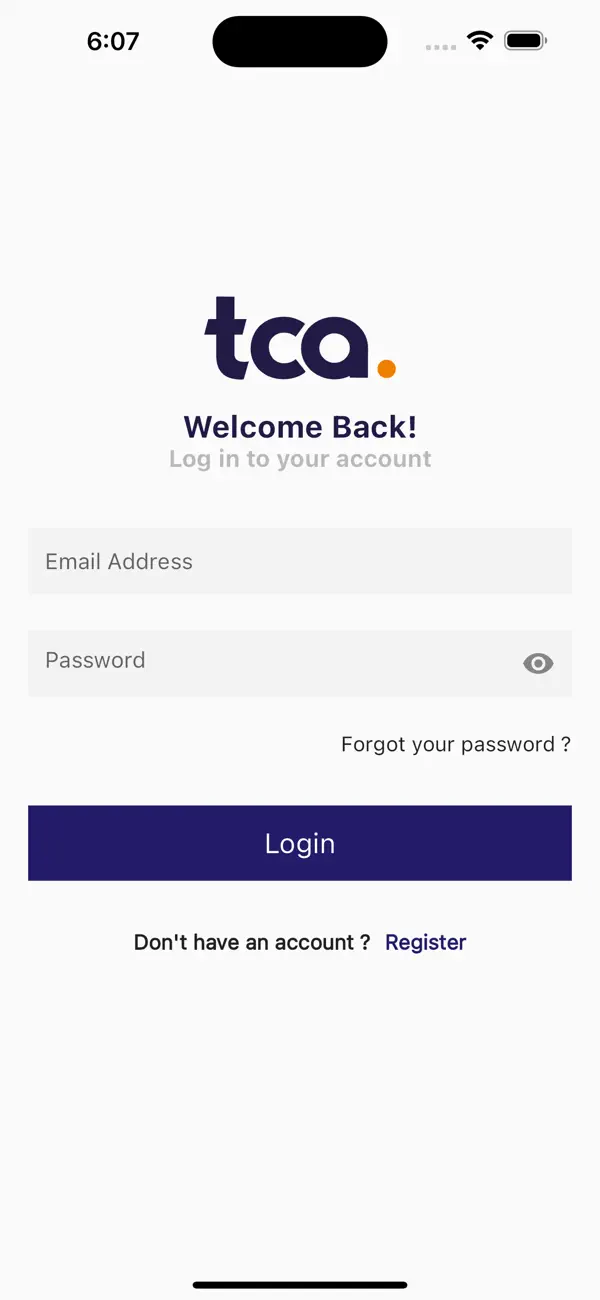 TCA Manager mobile application login